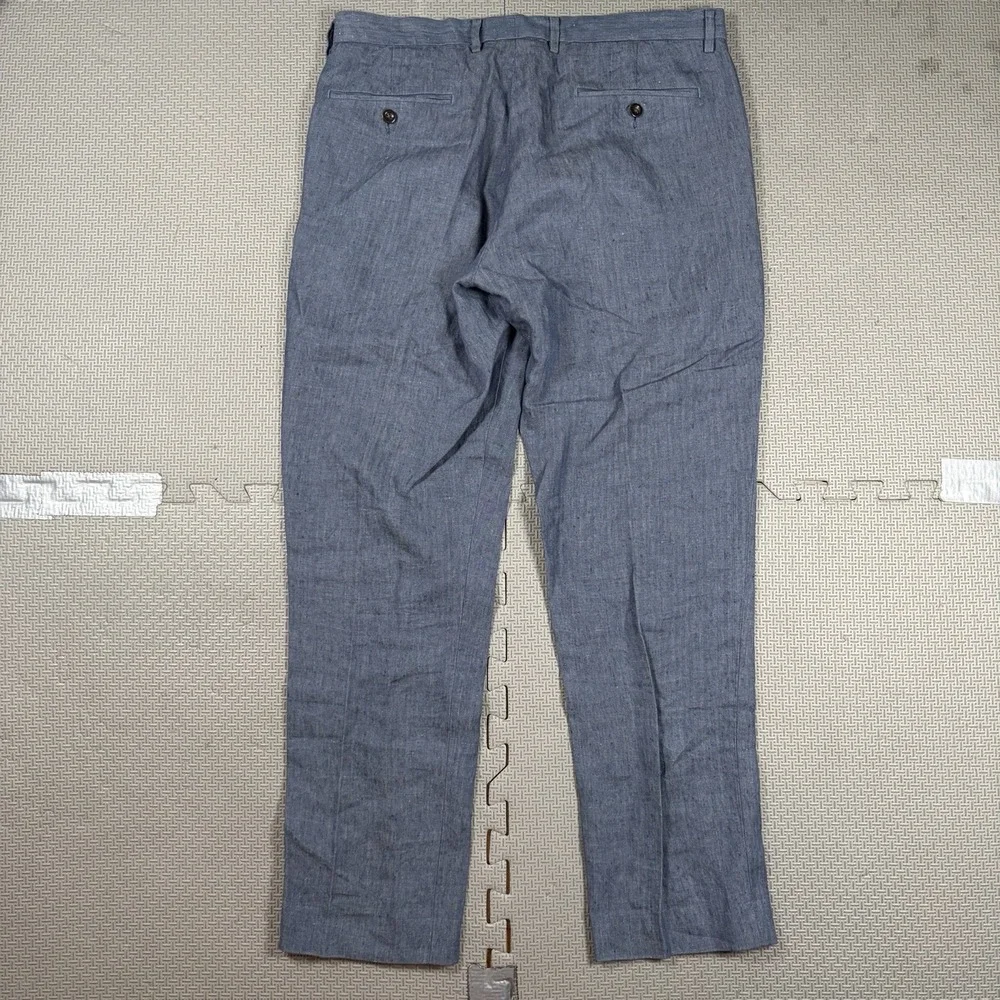 J.Crew Bowery Slim Fit Baird McNutt Irish Linen Pants Men 34x34(31) Blue Preppy